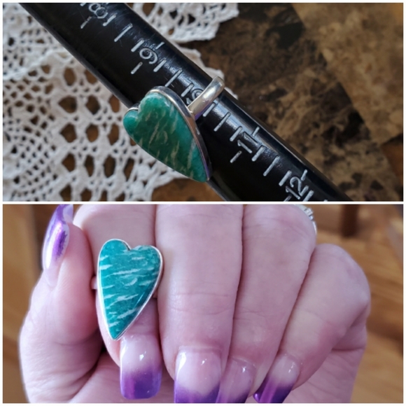 Genuine Teal Amazonite Heart Ring Size 10 - Picture 7 of 7